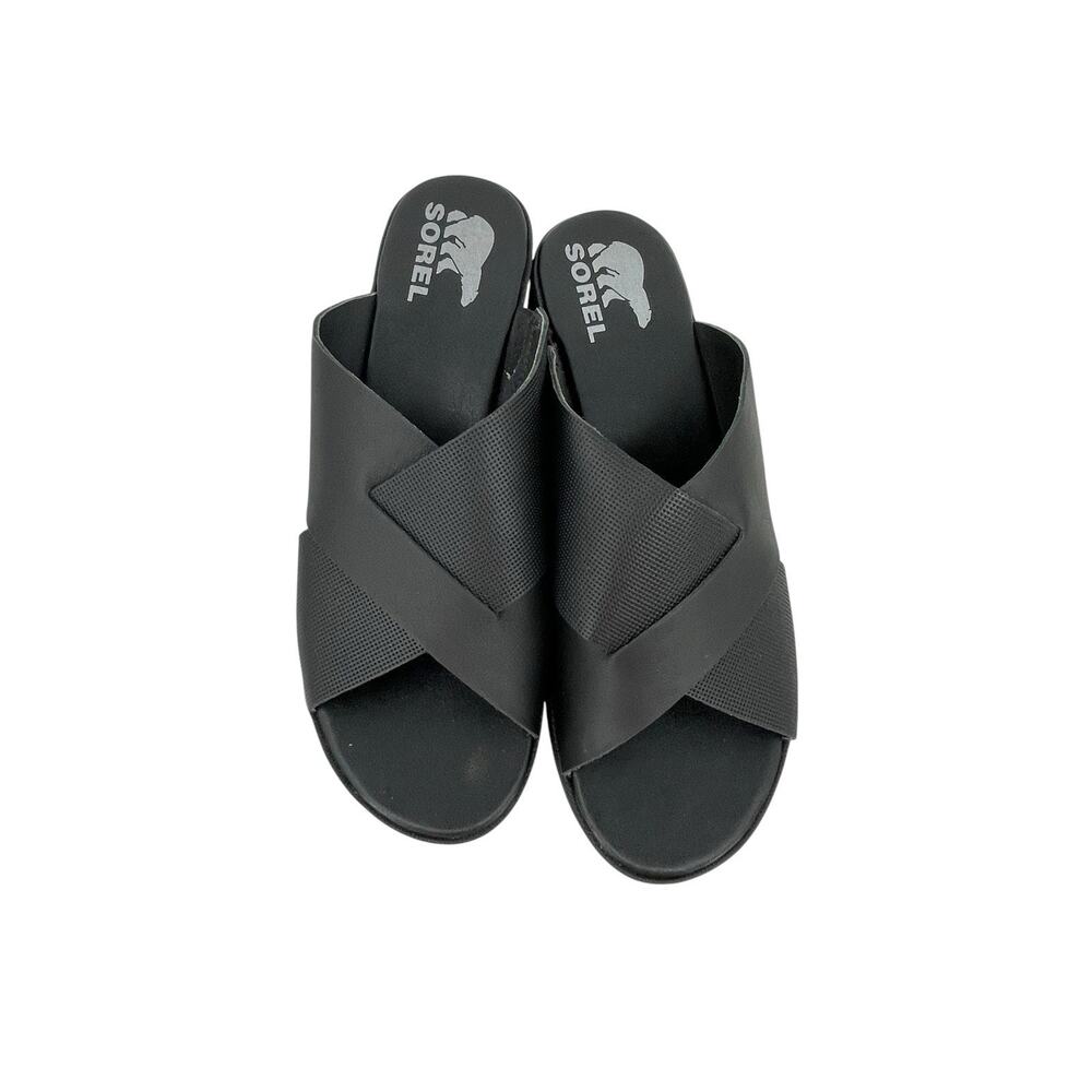Sorel Cameron Flatform Mule Sandals Black Leather Size 9 - Picture 4 of 9